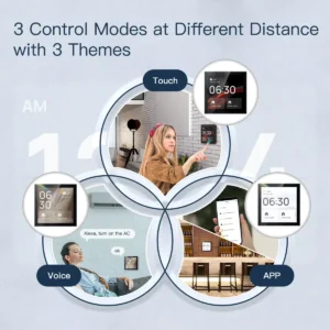 Wall-mounted Tuya smart control panel with built-in gateway, touchscreen interface, and multi-protocol support for locks, motors, sensors and scenes—centralized hub for home and building automation.