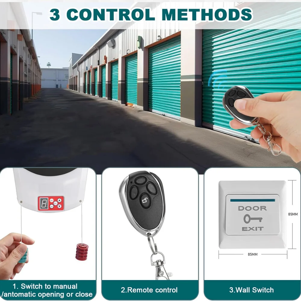 Rollup Garage Door Opener for Rolling Doors Control Methods Available in Switch Control, Remote Control and Wall Switch