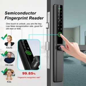 Slim Smart Lock for Aluminum and Narrow Frame Doors with Semiconductor Fingerprint Reader Suitable for Different Ages Use